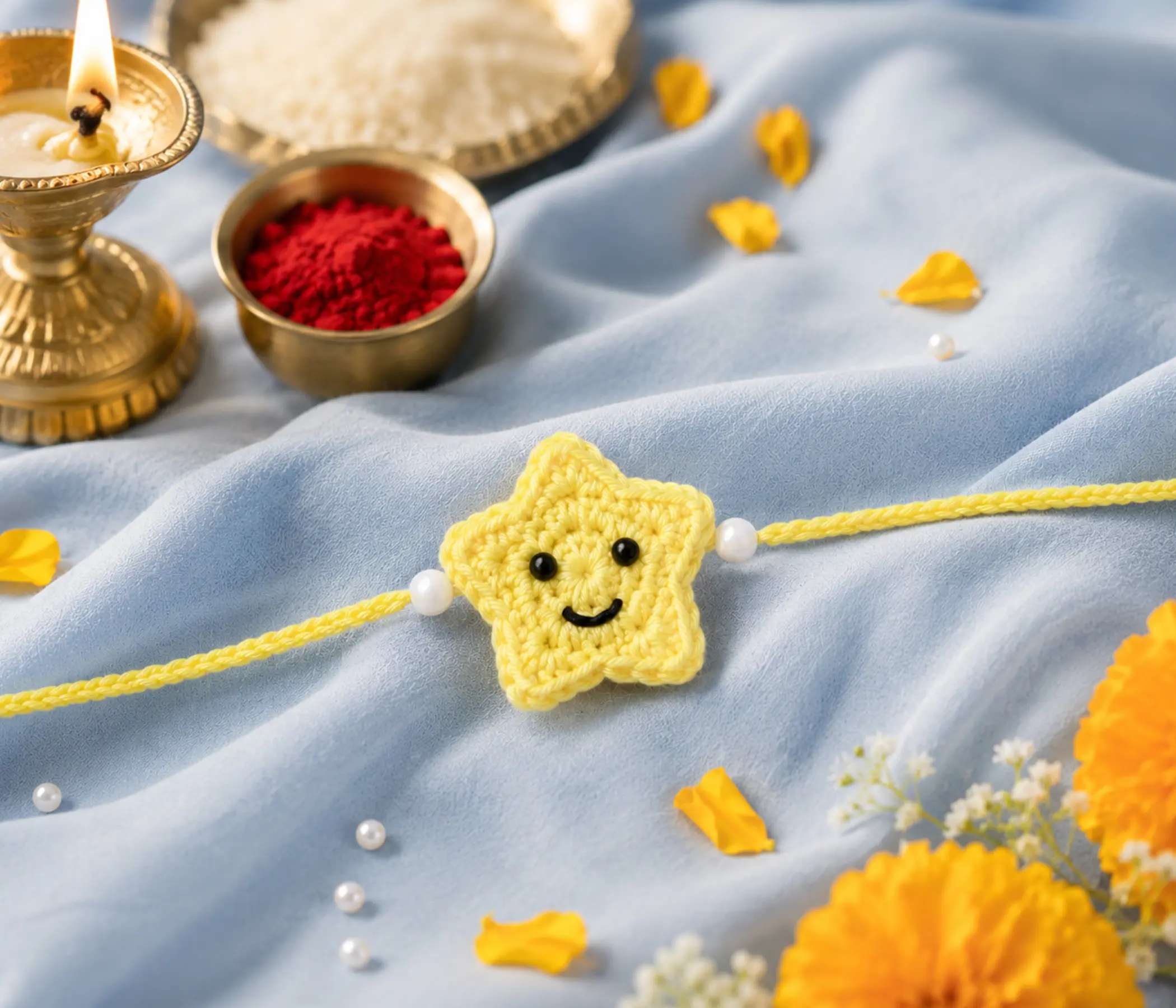 Smiling Little Star Handcrafted Kids Crochet Rakhi